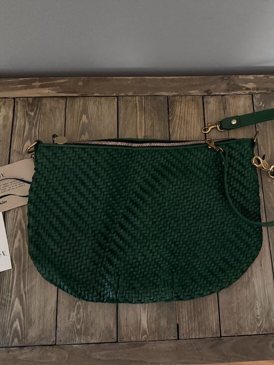 Clare V. Handbags - Clare V. Moyen Messenger Green Woven Leather Crossbody Bag